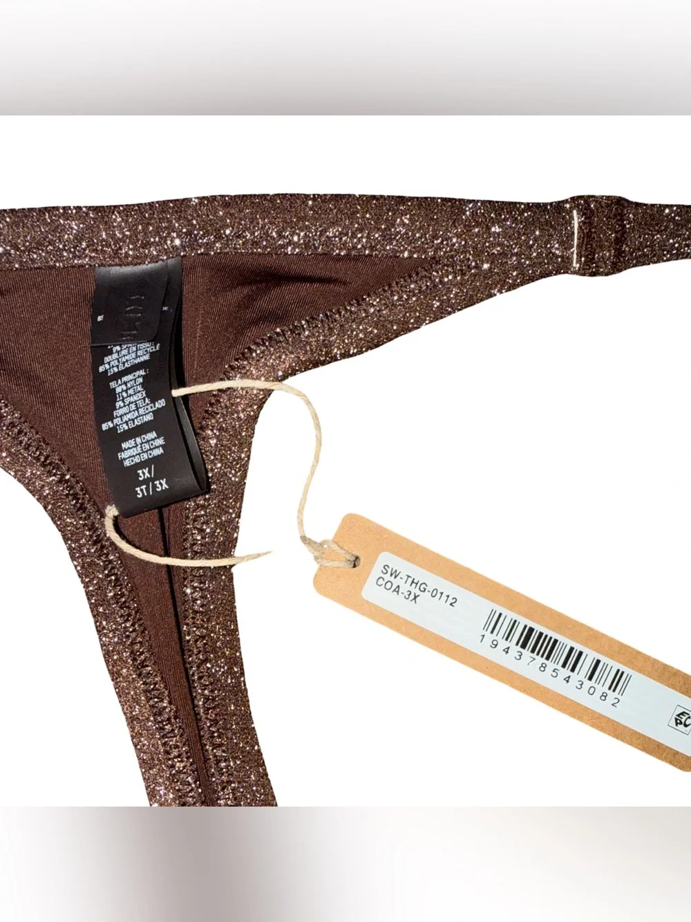 SKIMS Glitter String Swim Thong Cocoa Brown 3X New with Tag